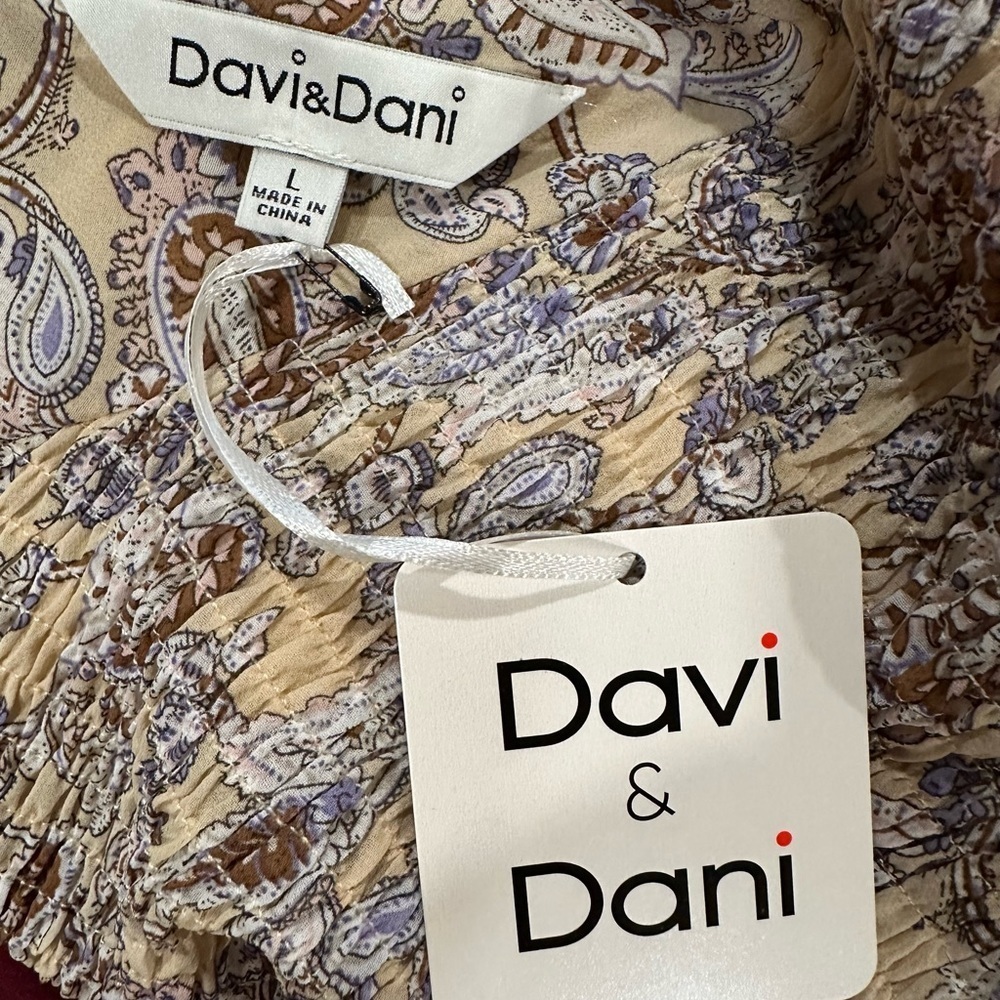 NWT DAVI & Dani  printed   flower Mock Neck Smocked Mini Dress Sz Large - Picture 9 of 9